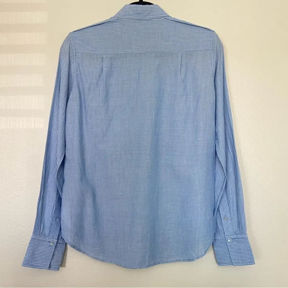 Vince Striped Button Up Double Pocket Cotton Blouse
